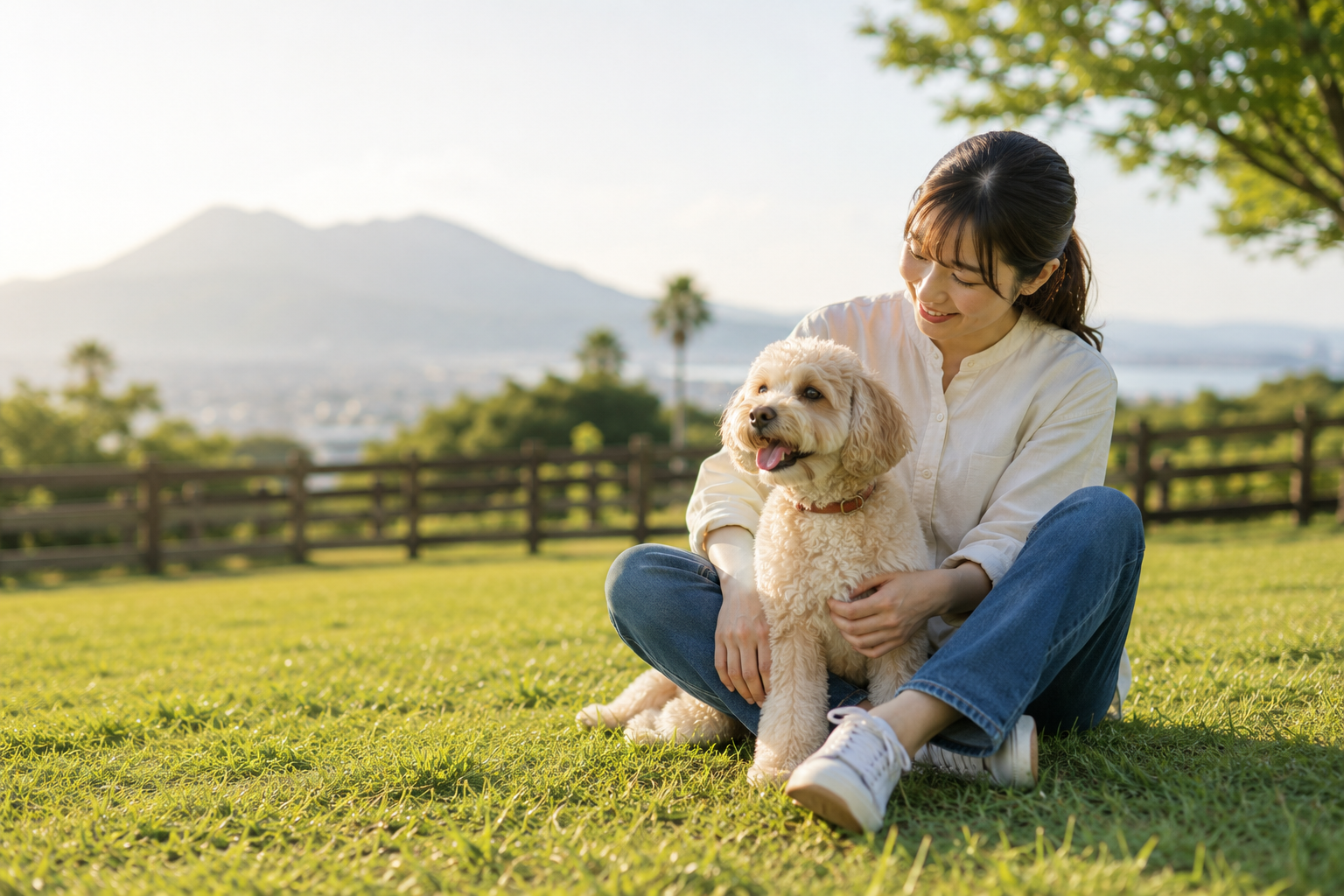ワンちゃんと飼い主が安心して過ごしている様子